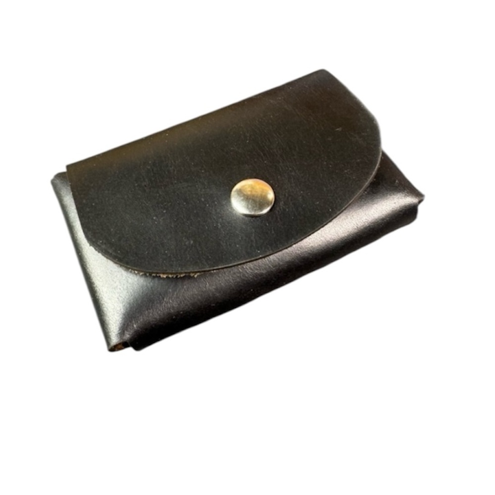 Men’s Black double stacked card wallet business card holder -brown interior